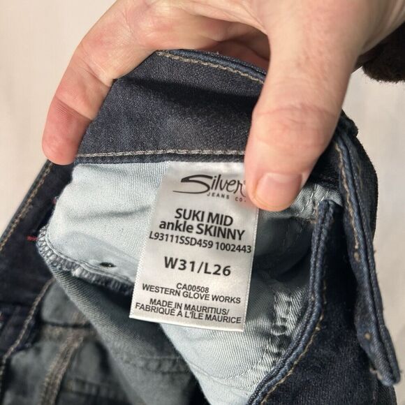 Silver Jeans Women's 31x26 Dark Wash Blue Denim Super Stretch Cotton Blend Mid R - Picture 10 of 11